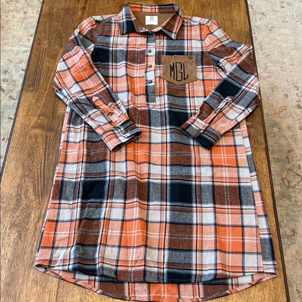 Marleylilly Plaid Shirt Dress with Monogram size M